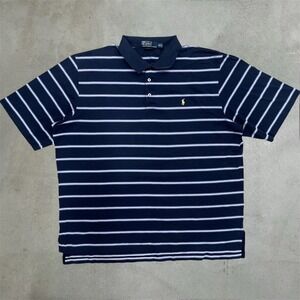 Polo Ralph Lauren Polo Shirt Mens XL Navy Blue Striped Golf Fit Pima Cotton Pony